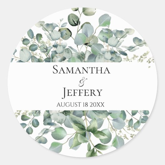 の結婚ユーカリプトゥス新郎新婦の好意カスタム ラウンドシール (正面)