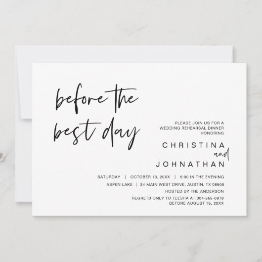 の結婚リハーサルのディナー最高の前 招待状 (正面)