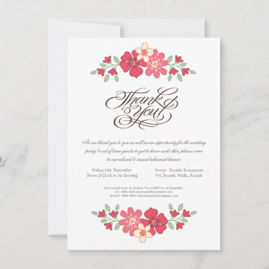 の結婚リハーサルのディナー素朴フローラ花 招待状 (正面)