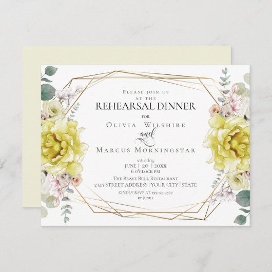 の結婚リハーサル |水彩黄牡丹 招待状 (正面/裏面)
