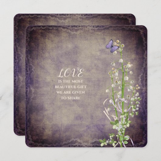 の結婚リリー・オブ・ザ・バレー・ヴィンテージ 招待状 (正面/裏面)