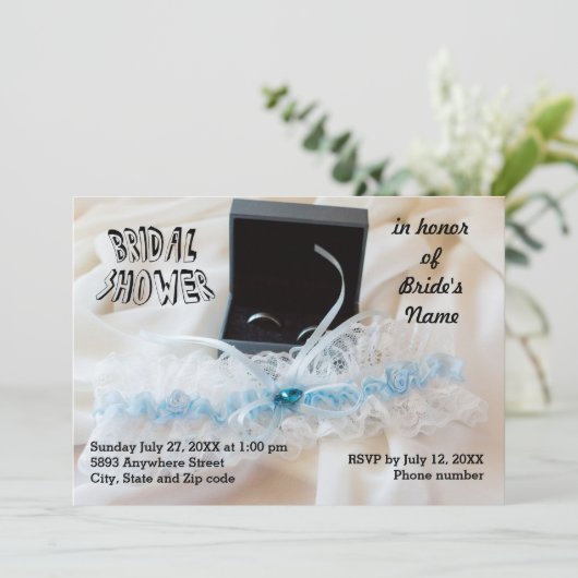 の結婚リングや輪とガーターベルトブライダルシャワー招待状 招待状 (スタンド正面)