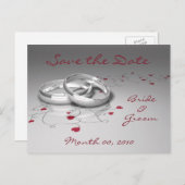 の結婚リングや輪とハート日付はがきを保存する 案内ポストカード (正面/裏面)