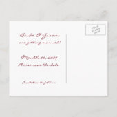 の結婚リングや輪とハート日付はがきを保存する 案内ポストカード (裏面)