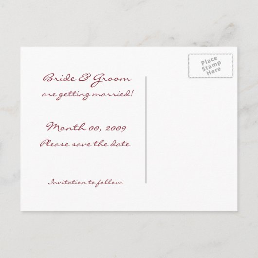 の結婚リングや輪とハート日付はがきを保存する 案内ポストカード (裏面)