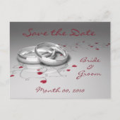 の結婚リングや輪とハート日付はがきを保存する 案内ポストカード (正面)