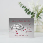 の結婚リングや輪とハート日付はがきを保存する 案内ポストカード (スタンド正面)