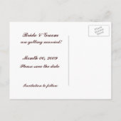 の結婚リングや輪とバラ日付はがきを保存する 案内ポストカード (裏面)