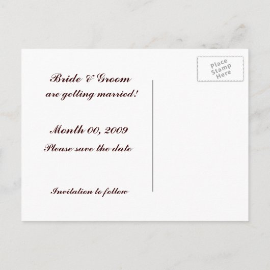 の結婚リングや輪とバラ日付はがきを保存する 案内ポストカード (裏面)