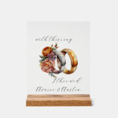 の結婚リングや輪と花 アクリルサイン (正面)