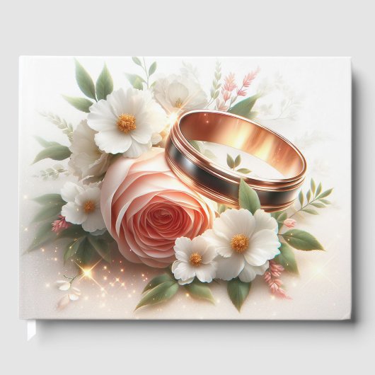 の結婚リングや輪と花 ゲストブック (正面)