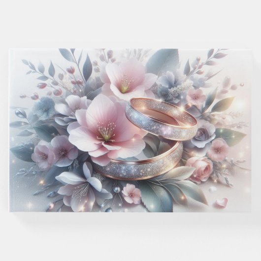 の結婚リングや輪と花 ゲストブック (正面)