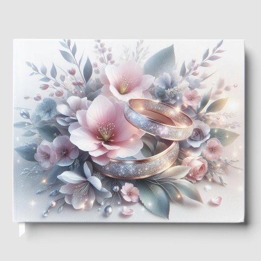 の結婚リングや輪と花 ゲストブック (正面)