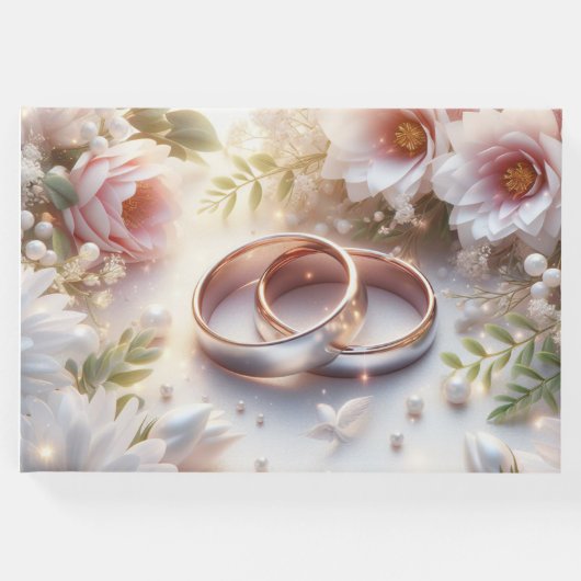 の結婚リングや輪と花 ゲストブック (正面)