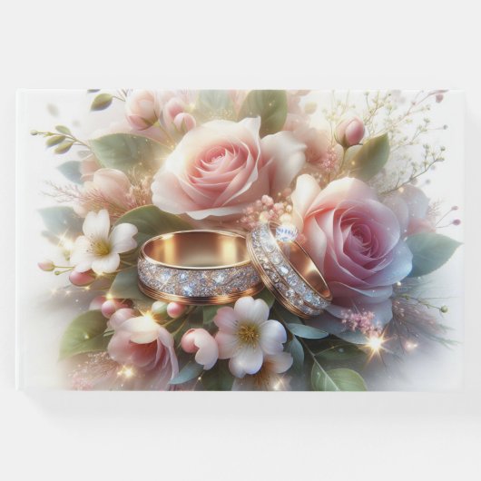 の結婚リングや輪と花 ゲストブック (正面)