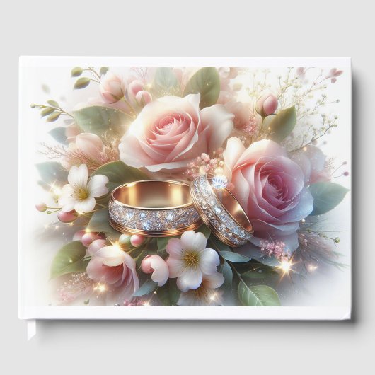 の結婚リングや輪と花 ゲストブック (正面)