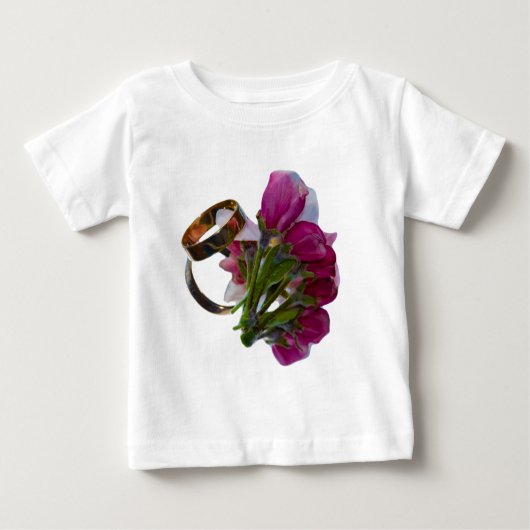 の結婚リングや輪と花 ベビーTシャツ (正面)
