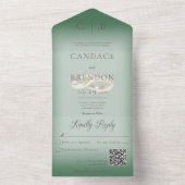 の結婚リングや輪エメモダンラルドグリーンQRコード オールインワン招待状 (内側)