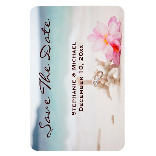 の結婚リングや輪ビーチ結婚式日付磁石を保存 マグネット (縦)