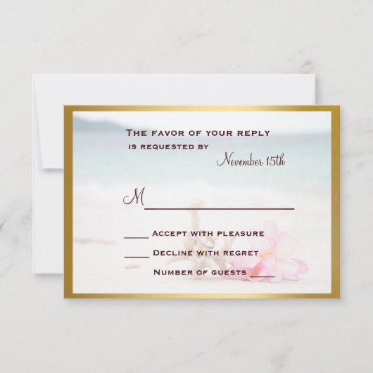 の結婚リングや輪ビーチRSVPカード 出欠カード (正面)