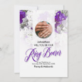 の結婚リングや輪ベアラ招待状紫ホワイト (正面)