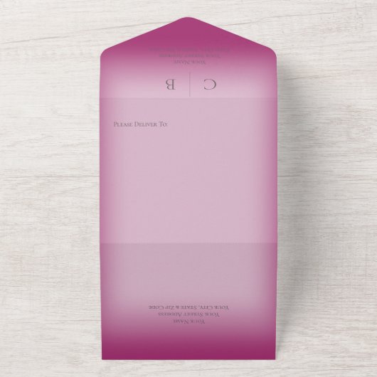 の結婚リングや輪モダン明るい赤紫色ピンクQRコード オールインワン招待状 (外側)