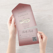 の結婚リングや輪モダンBurgundy QRコード オールインワン招待状 (貼ってはがせる)