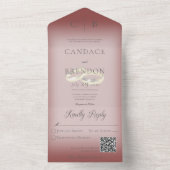 の結婚リングや輪モダンBurgundy QRコード オールインワン招待状 (内側)