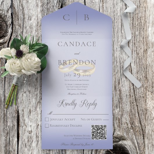 の結婚リングや輪モダンPeriwinkle QRコード オールインワン招待状