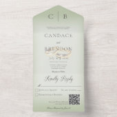 の結婚リングや輪モダンSage Green QRコード オールインワン招待状 (内側)