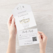 の結婚リングや輪白モダンQRコード オールインワン招待状 (貼ってはがせる)