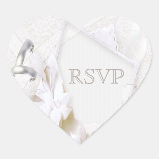 の結婚リングや輪&シャンパングラスRSVP ハートシール (正面)