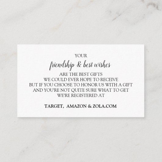 の結婚レジストリカード – Nadine – 黒 エンクロージャーカード (裏面)