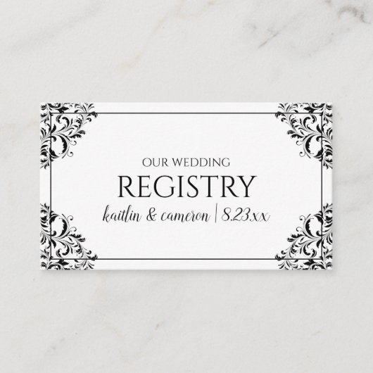 の結婚レジストリカード – Nadine – 黒 エンクロージャーカード (正面)