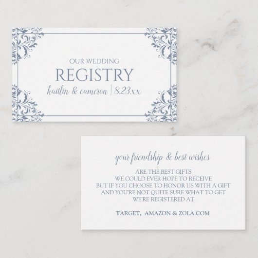 の結婚レジストリカード – Nadine - Dusty Blue エンクロージャーカード (正面/裏面)