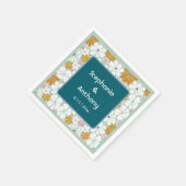 の結婚レトロ花Groovy 70s Boho スタンダードカクテルナプキン (角)
