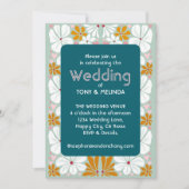 の結婚レトロ花Groovy 70s Boho 招待状 (正面)