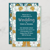 の結婚レトロ花Groovy 70s Boho 招待状 (正面/裏面)