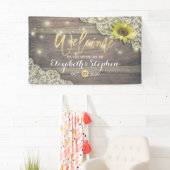 の結婚レースひまわり素朴の木とストリングライト 横断幕 (インサイチュ)