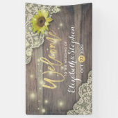 の結婚レースひまわり素朴の木とストリングライト 横断幕 (縦)