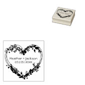 の結婚ワイルドフラワーのハート名と日付 ラバースタンプ (押印)