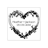 の結婚ワイルドフラワーのハート名と日付 ラバースタンプ (インプリント)