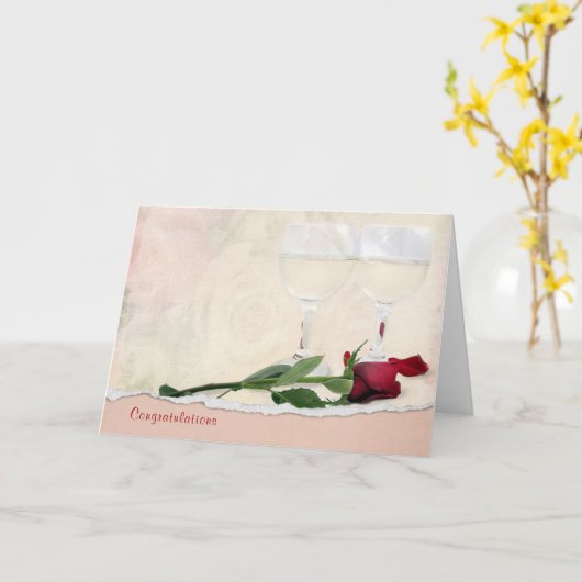の結婚ワインとバラおめでとうカード カード (黄色い花)