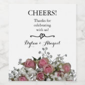 の結婚ワインボトルラベル（ピンクのローズブーケ付き） ワインラベル (シングルラベル)