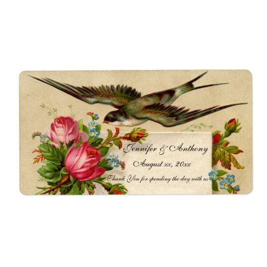 の結婚ワインラベルブルーバード&バラ ラベル (正面)