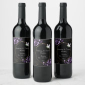 の結婚ワインラベル紫の花と黒 ワインラベル (ボトル)