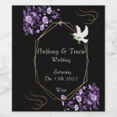 の結婚ワインラベル紫の花と黒 ワインラベル (シングルラベル)