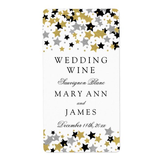 の結婚ワインラベル金ゴールドグリッター星紙吹雪 ラベル (正面)