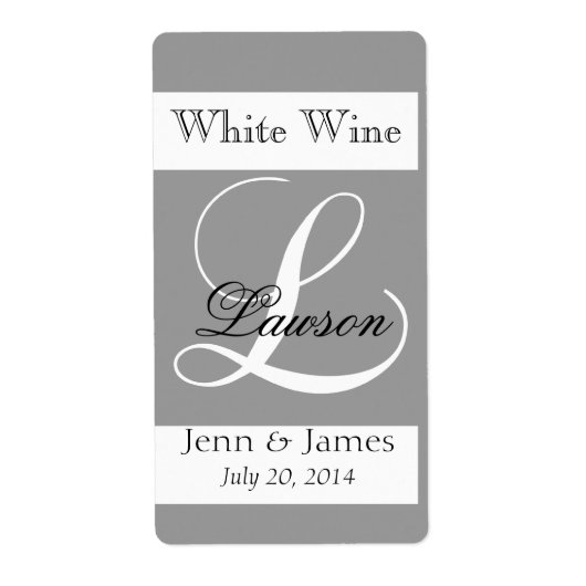 の結婚ワインラベル銀グレーモノグラムL ラベル (正面)