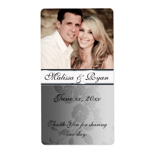 の結婚ワインラベル銀ダマスク ラベル (正面)